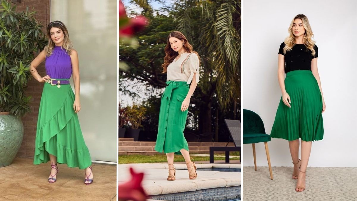 looks com saia midi plissada Feminino