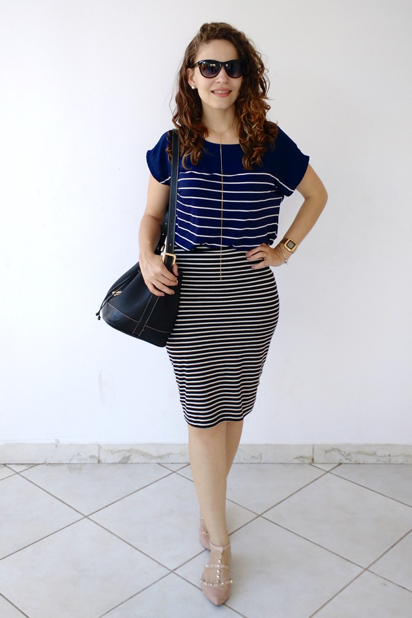 look com saia listrada Feminino