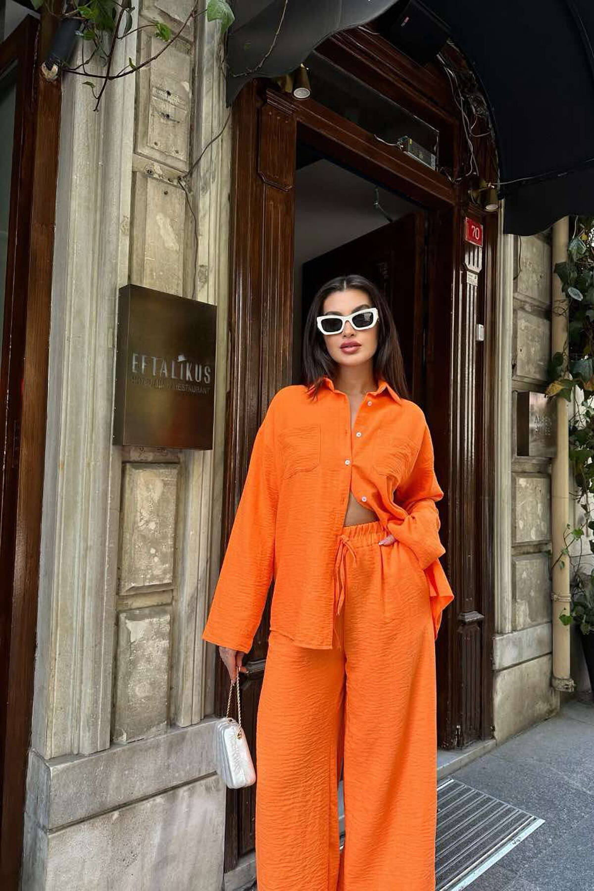 fashion woman look orange blouse