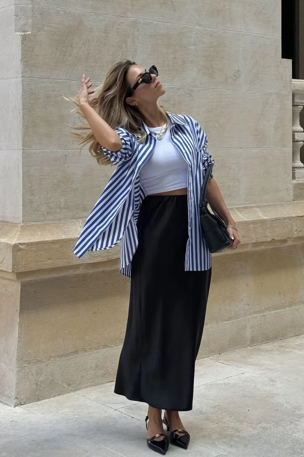 fashion woman look with striped skirt