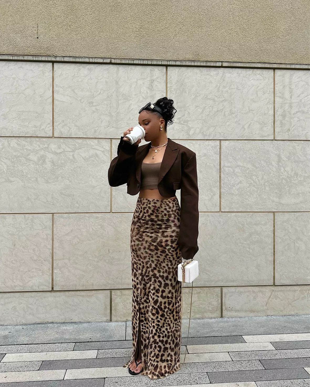 fashion woman look leopard skirt