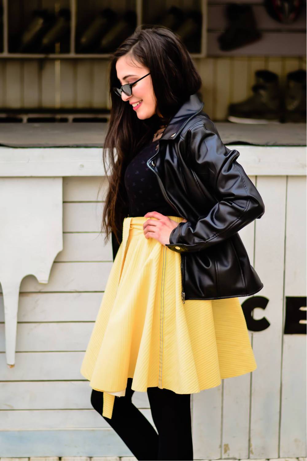 fashion woman look with yellow skirt