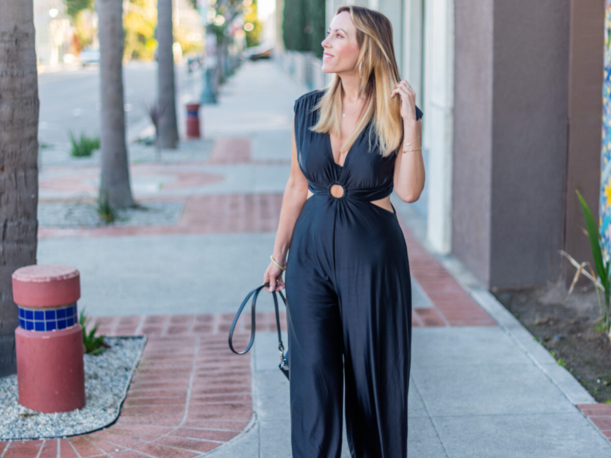 fashion woman look with black jumpsuit