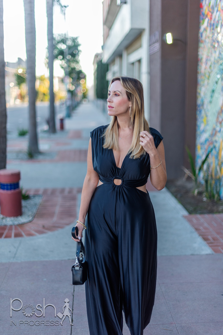 fashion woman look with black jumpsuit